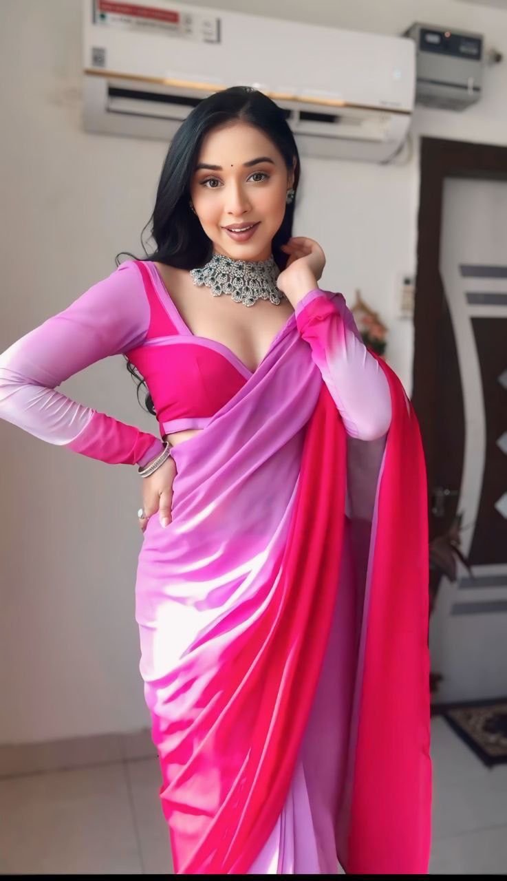 1-Min Georgette Ready To Wear Saree With Blouse Piece