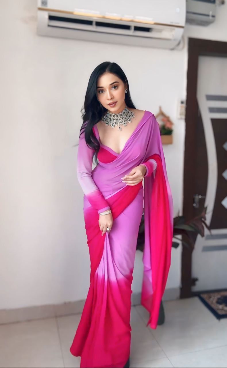 1-Min Georgette Ready To Wear Saree With Blouse Piece