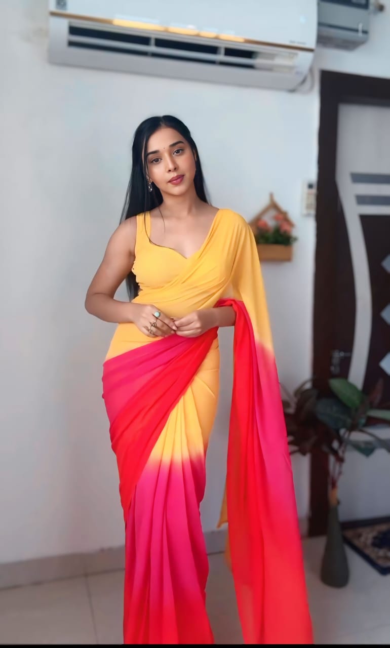 Yellow Color Georgette 1 Min Ready To Wear Saree