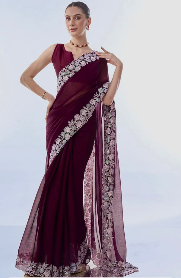 Beautiful Sequins and Threads Embroidery work Saree