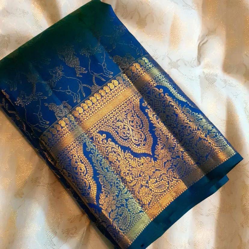 Krishna Janmashtami Special Blue Banarasi Silk Saree