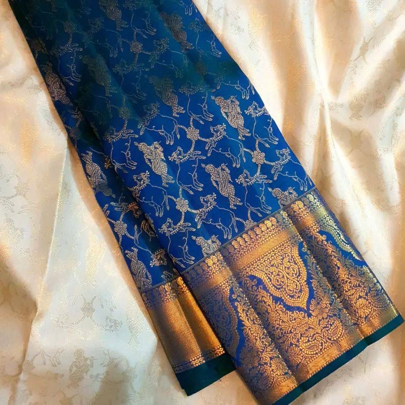 Krishna Janmashtami Special Blue Banarasi Silk Saree