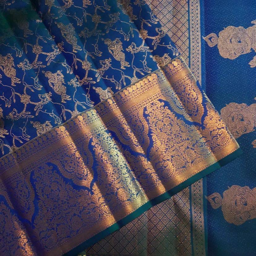 Krishna Janmashtami Special Blue Banarasi Silk Saree