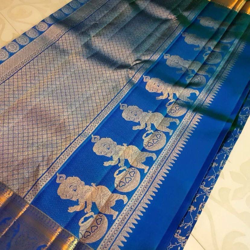 Krishna Janmashtami Special Blue Banarasi Silk Saree