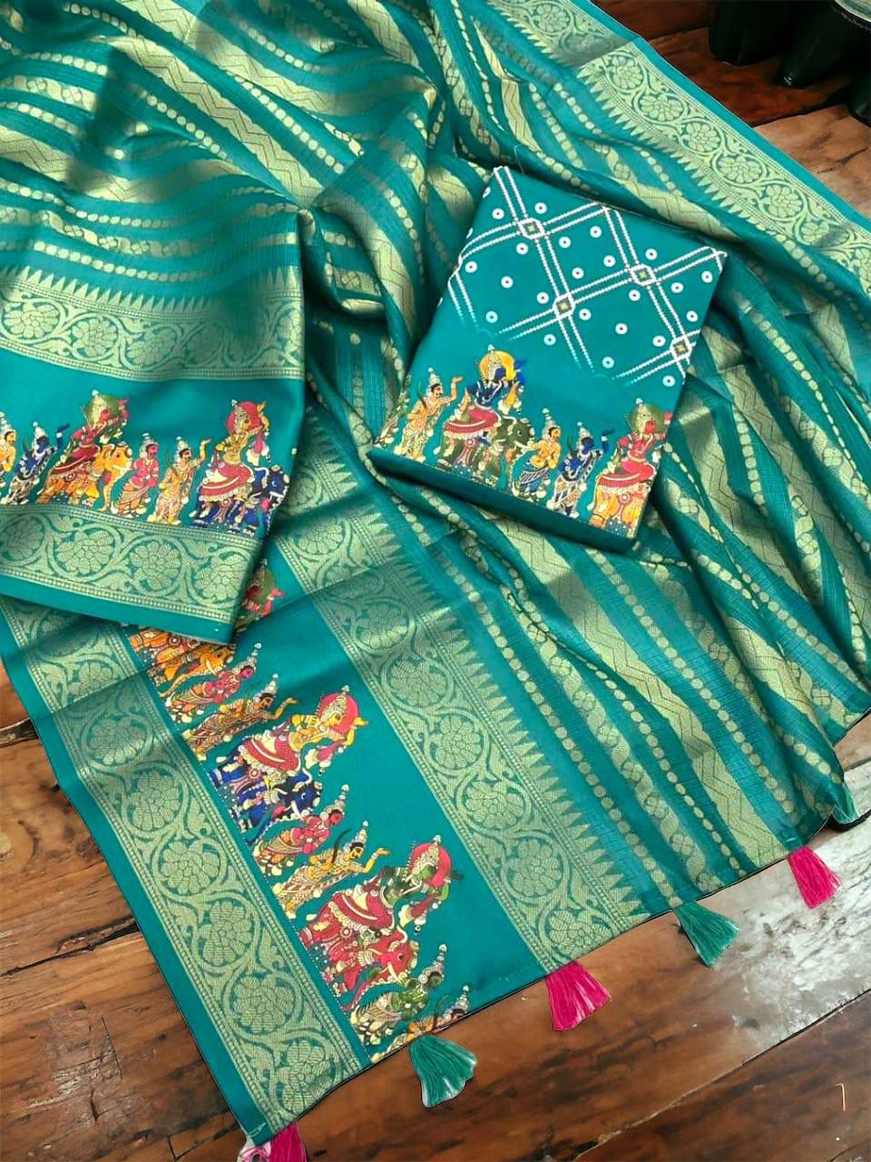 Banarash Kota jacquard With Beautiful Print design With Tassles