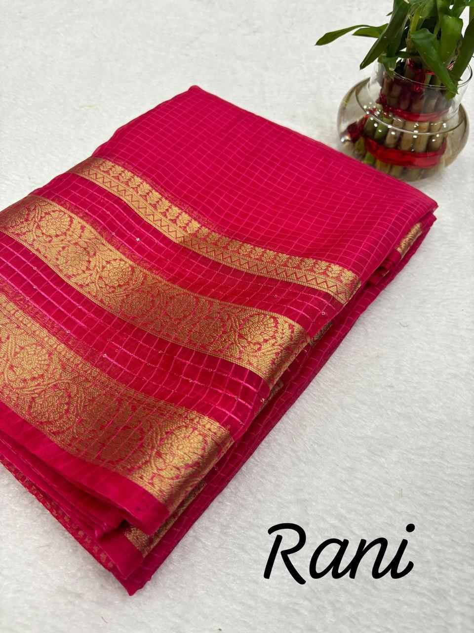 Pure Banarasi Organza Sequence Border Saree