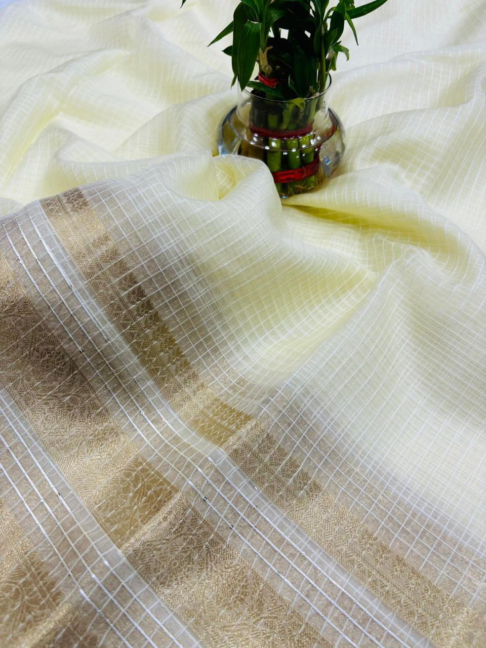 Pure Banarasi Organza Sequence Border Saree