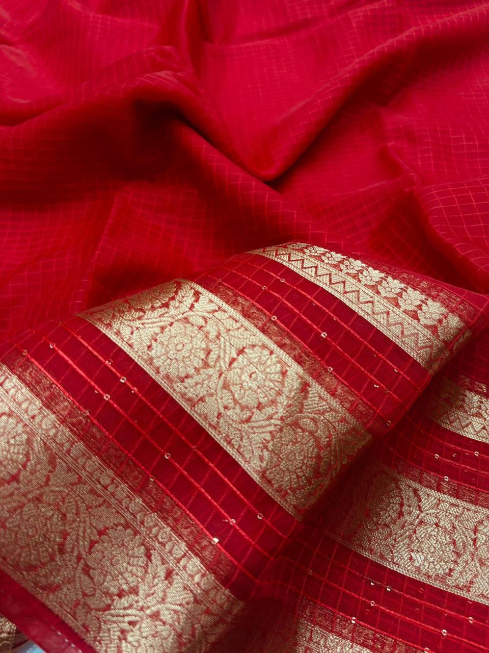 Pure Banarasi Organza Sequence Border Saree