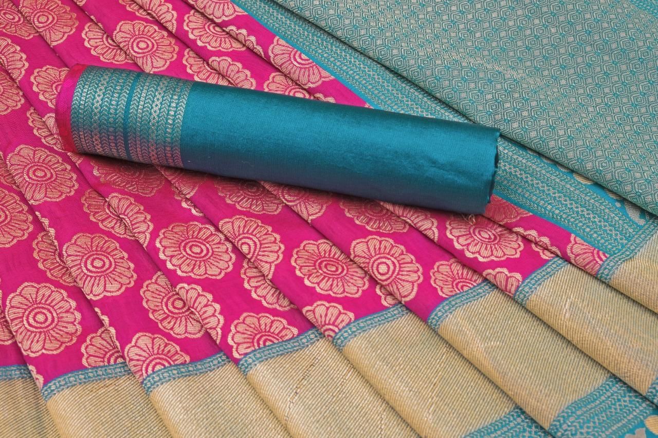 Pink Banarasi Soft Silk Saree