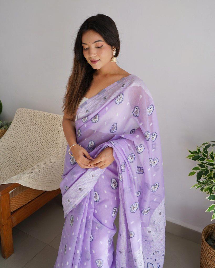 Pure Linen Silk Saree With Multi Thread Blouse