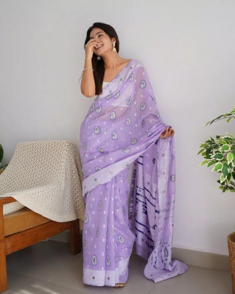 Pure Linen Silk Saree With Multi Thread Blouse