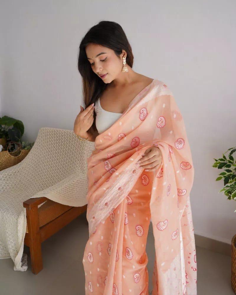 Pure Linen Silk Saree With Multi Thread Blouse