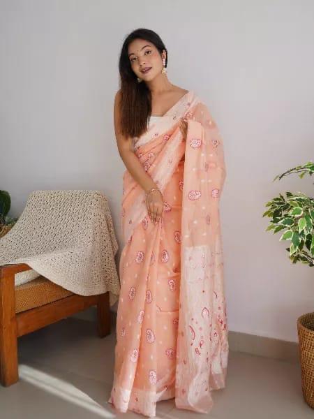 Pure Linen Silk Saree With Multi Thread Blouse