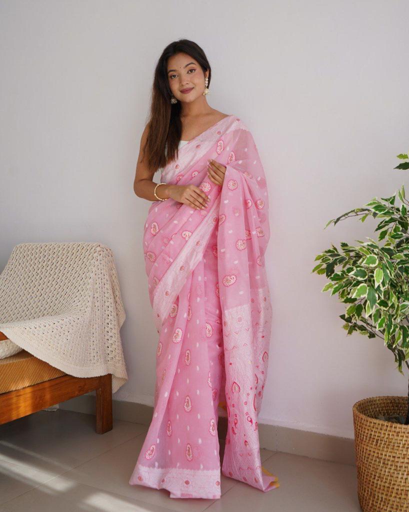 Pure Linen Silk Saree With Multi Thread Blouse