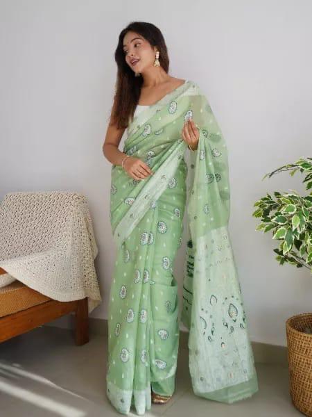 Pure Linen Silk Saree With Multi Thread Blouse