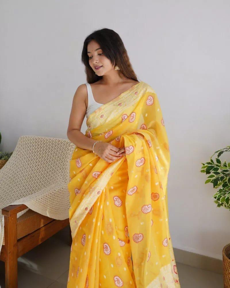 Pure Linen Silk Saree With Multi Thread Blouse