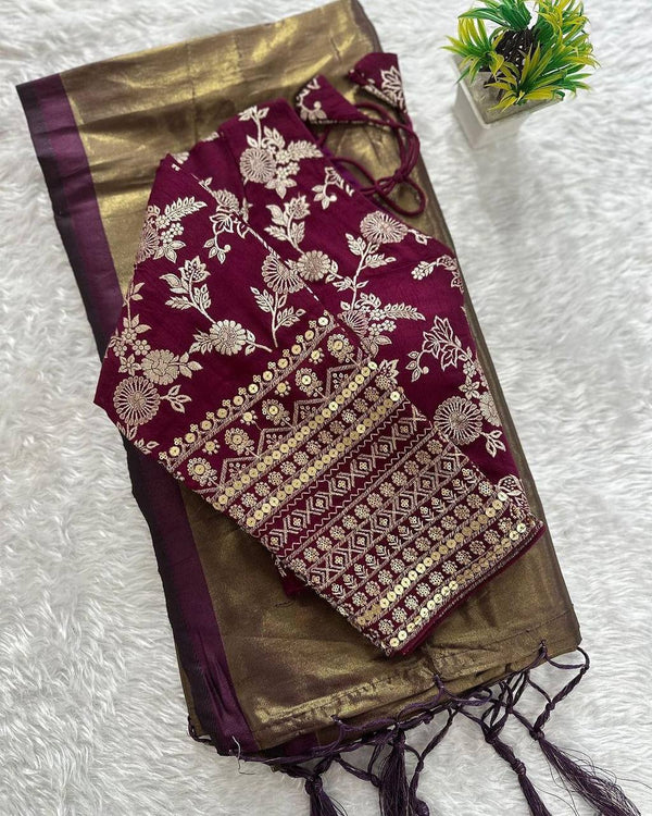 Color Tissue Silk Saree With Blouse Piece