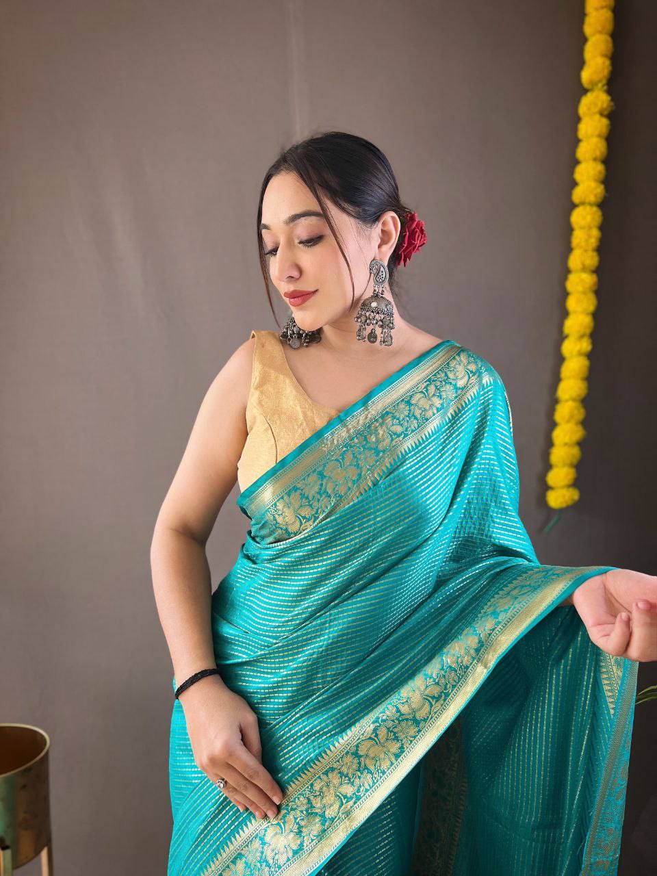 Green Soft Banarasi Silk Saree With Effervescent Blouse Piece