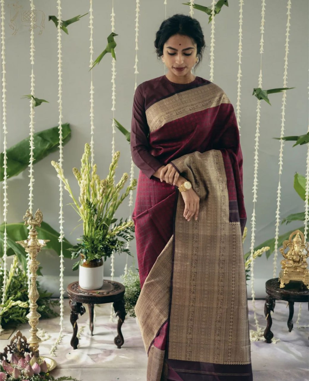 Wine Banarasi Soft Silk Saree