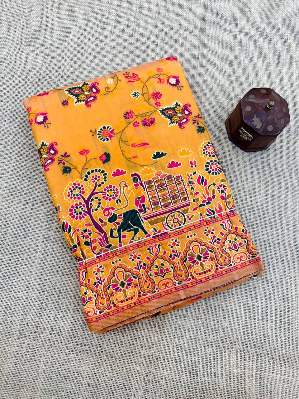Hypnotic  Pashmina Saree With Preferable Blouse Piece-YELLOW