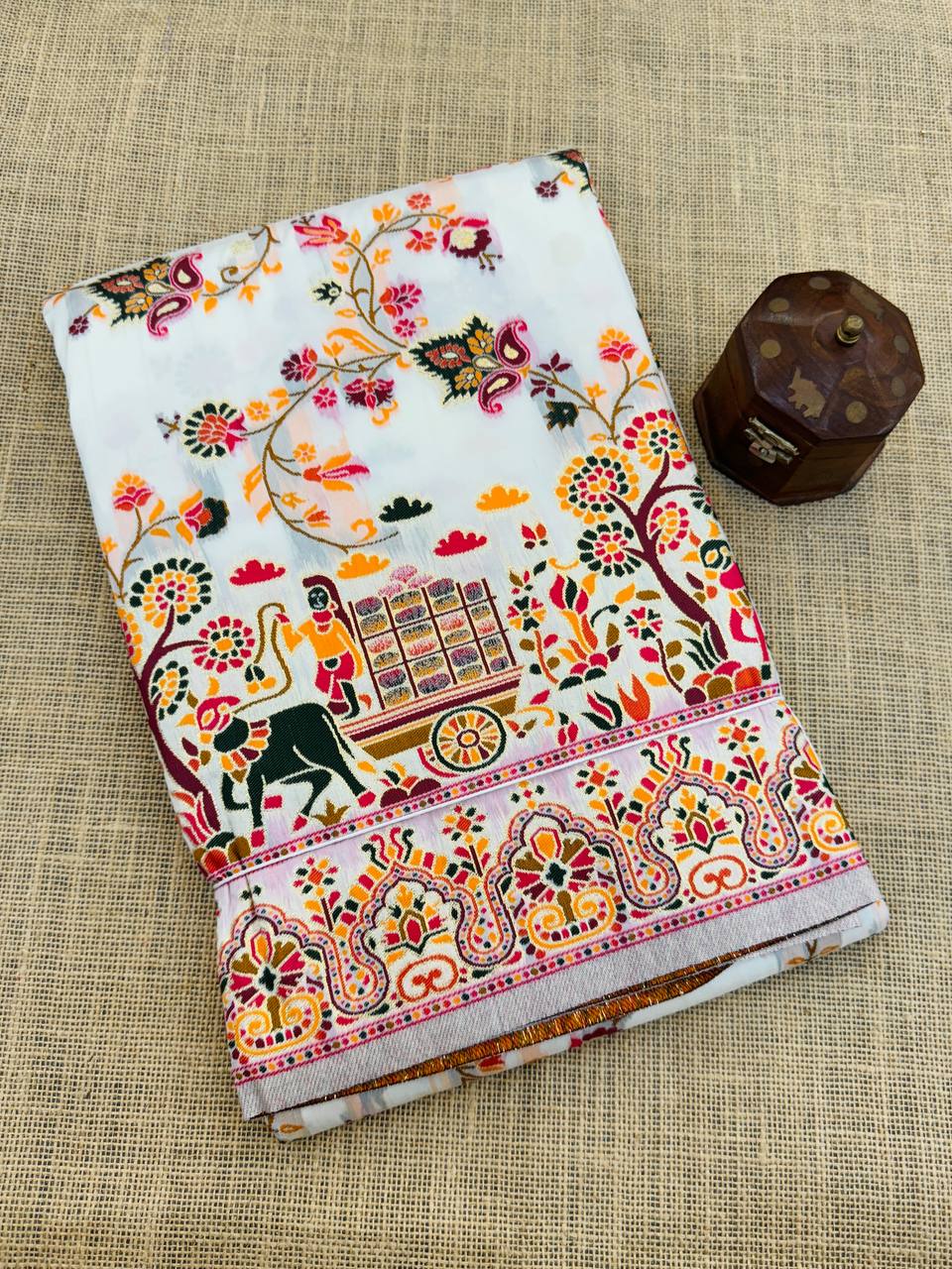 Hypnotic  Pashmina Saree With Preferable Blouse Piece-WHITE