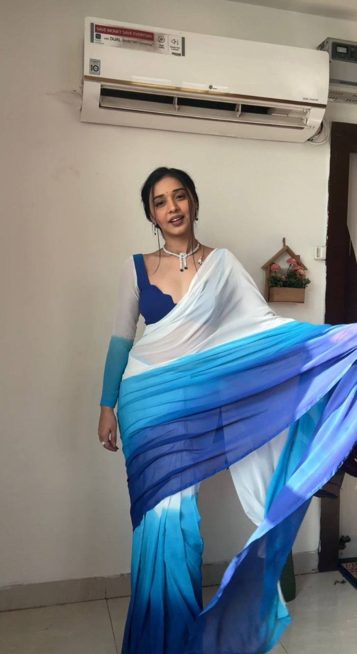 Gorgeous Ready To Wear White And Sky Saree