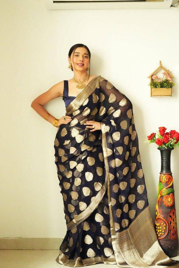 Black Colour 1-Min Cotton Silk Ready To Wear Saree With Blouse Piece