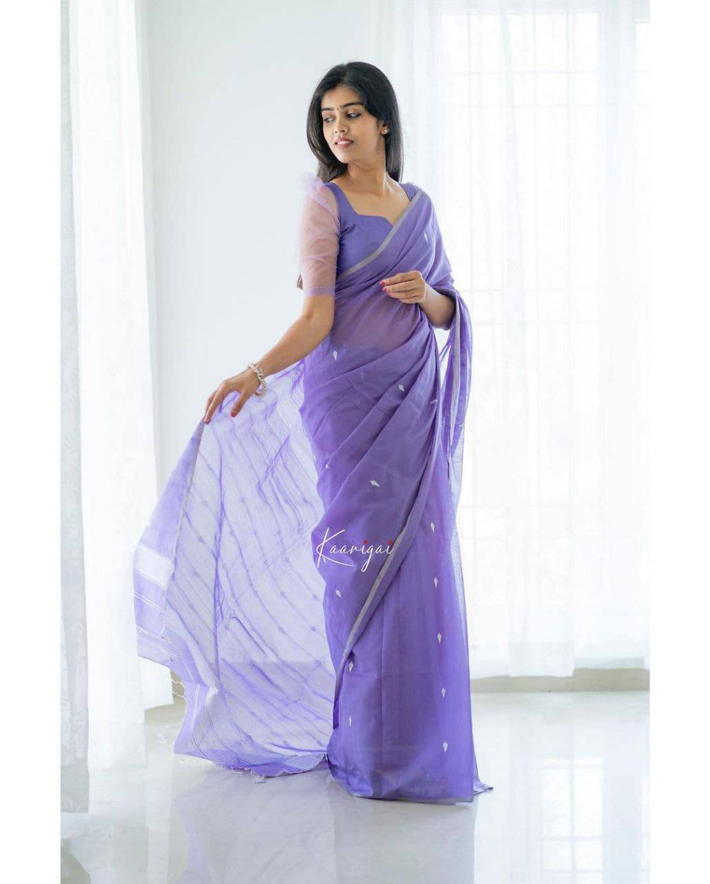 Light Purple Colour Banarasi Linen Silk Saree With Blouse Piece