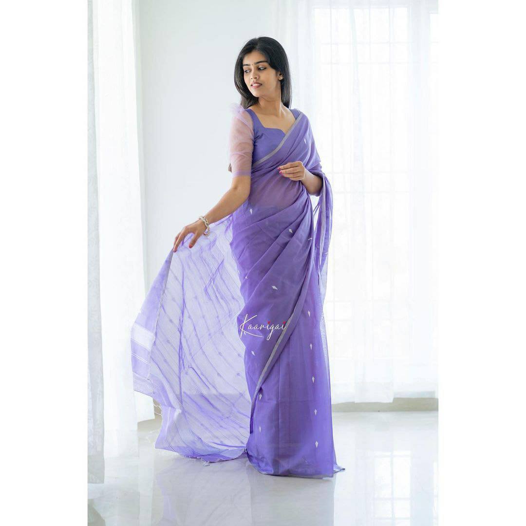 Light Purple Colour Banarasi Linen Silk Saree With Blouse Piece