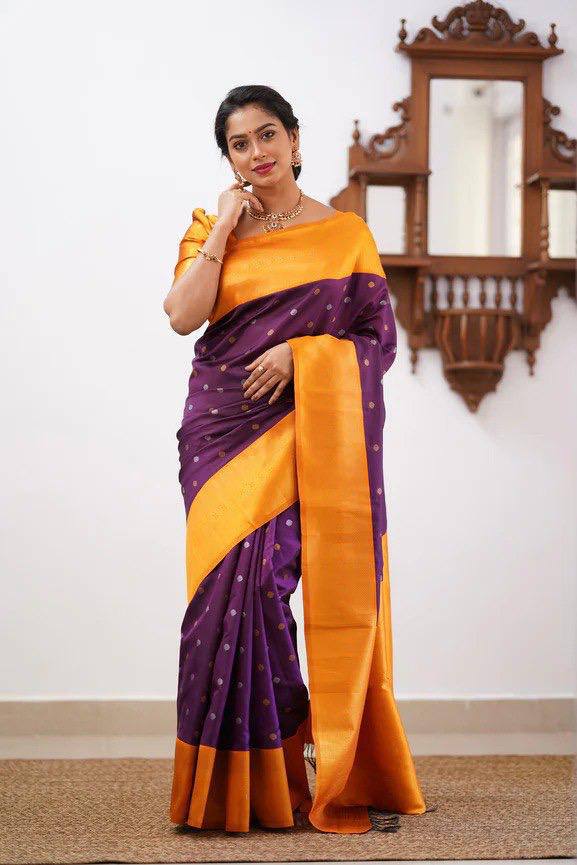 Lavender Color Banarasi Litchi Silk Saree With Blouse Piece