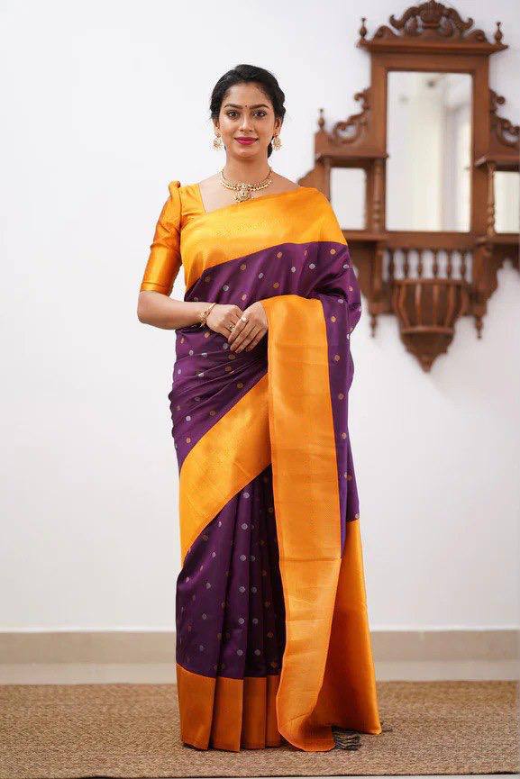 Lavender Color Banarasi Litchi Silk Saree With Blouse Piece