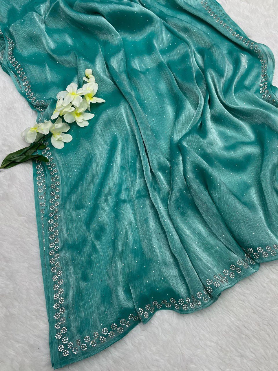 Bottle Green Color Organza Silk Saree With Blouse Piece