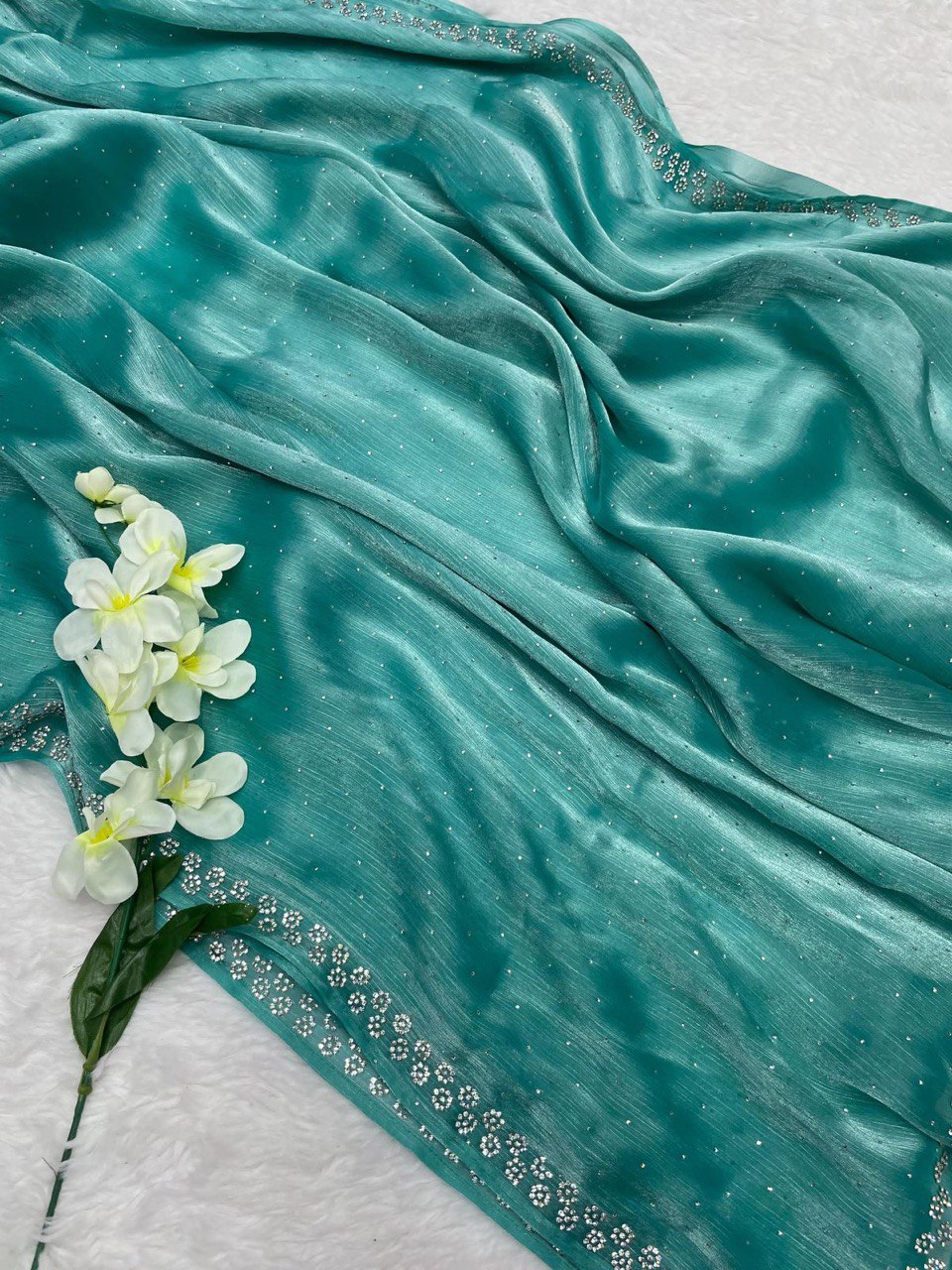 Bottle Green Color Organza Silk Saree With Blouse Piece