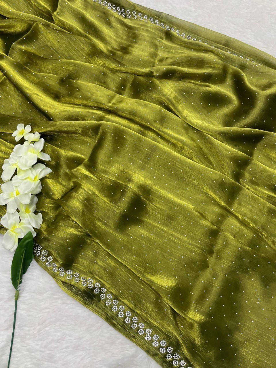 green Color Orgenza  Silk Saree With Blouse Piece