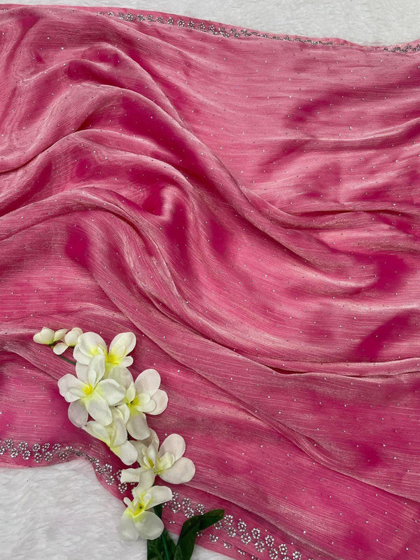 Pink Color Organza Silk Saree With Blouse Piece