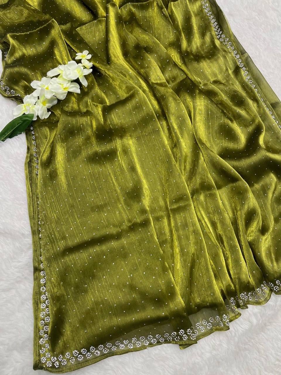 green Color Orgenza  Silk Saree With Blouse Piece