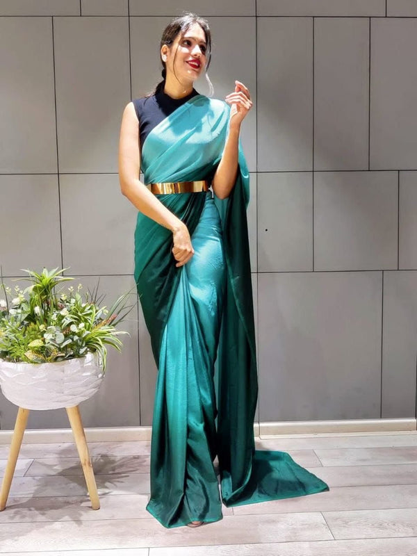 Sky Colour 1-Min Georgette Ready To Wear Saree With Blouse Piece