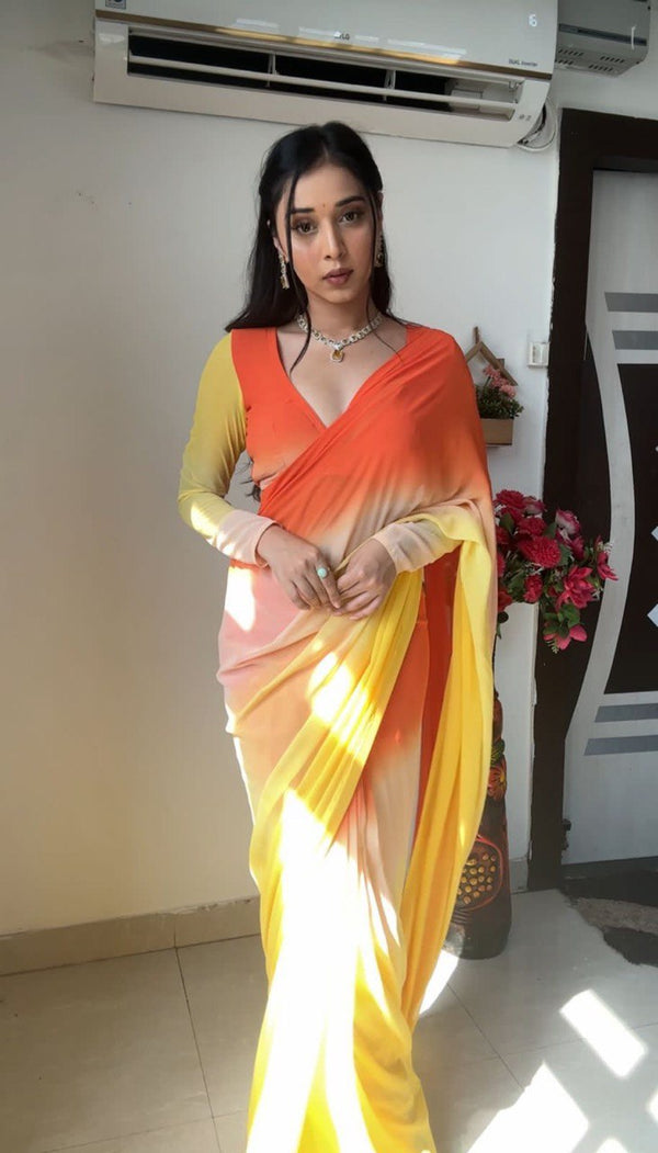 1-Min Georgette Ready To Wear Saree With Blouse Piece