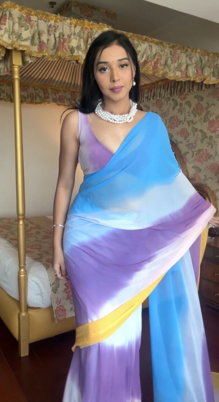 1-Min Georgette Ready To Wear Saree With Blouse Piece