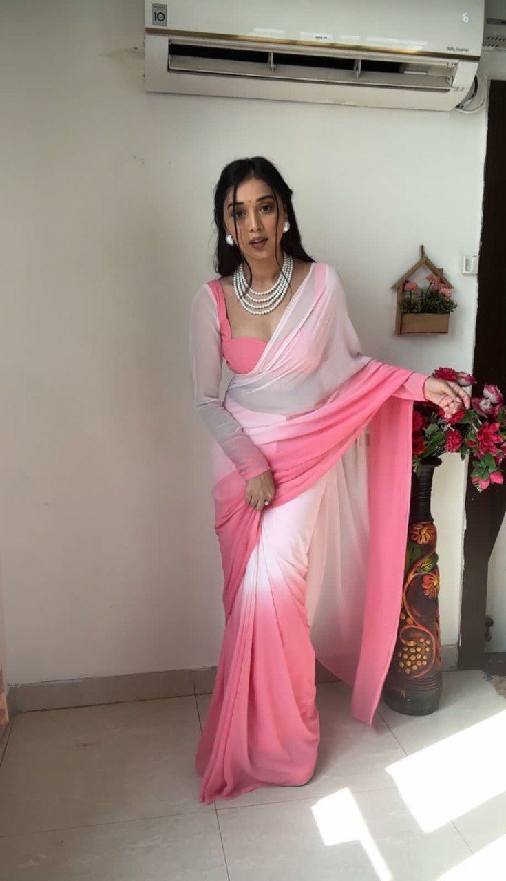 1-Min Georgette Ready To Wear Saree With Blouse Piece