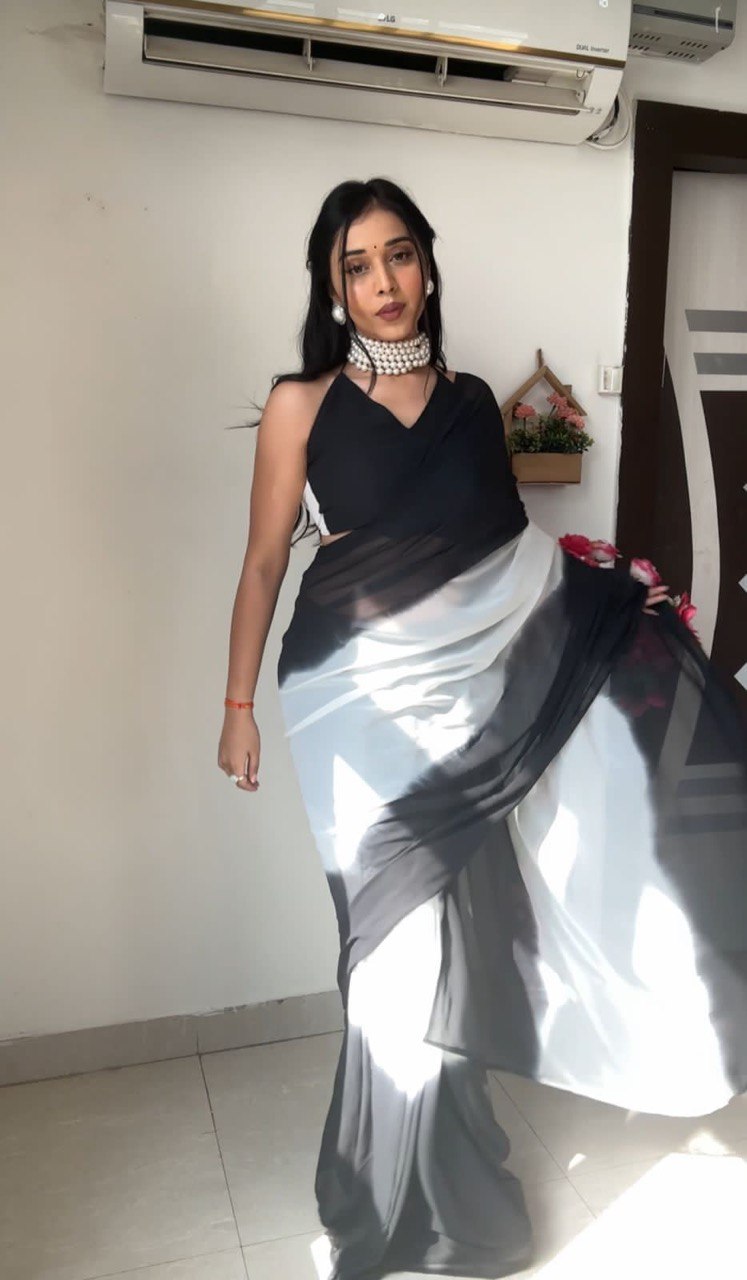 1-Min Georgette Ready To Wear Saree With Blouse Piece