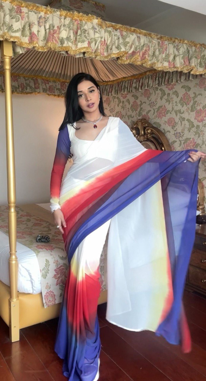 1-Min Georgette Ready To Wear Saree With Blouse Piece