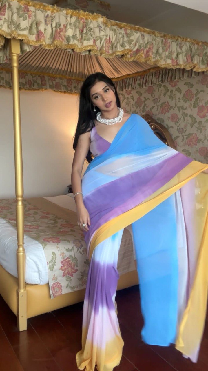 1-Min Georgette Ready To Wear Saree With Blouse Piece